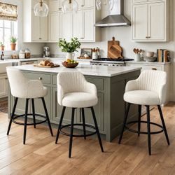 Set of 3 Linen Swivel Counter Height Bar Stools – 26”