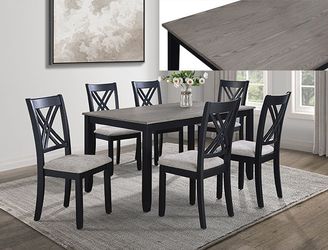 NEW 7 PC Grey Black Wood Table Chairs Dining Room Set $10 DOWN