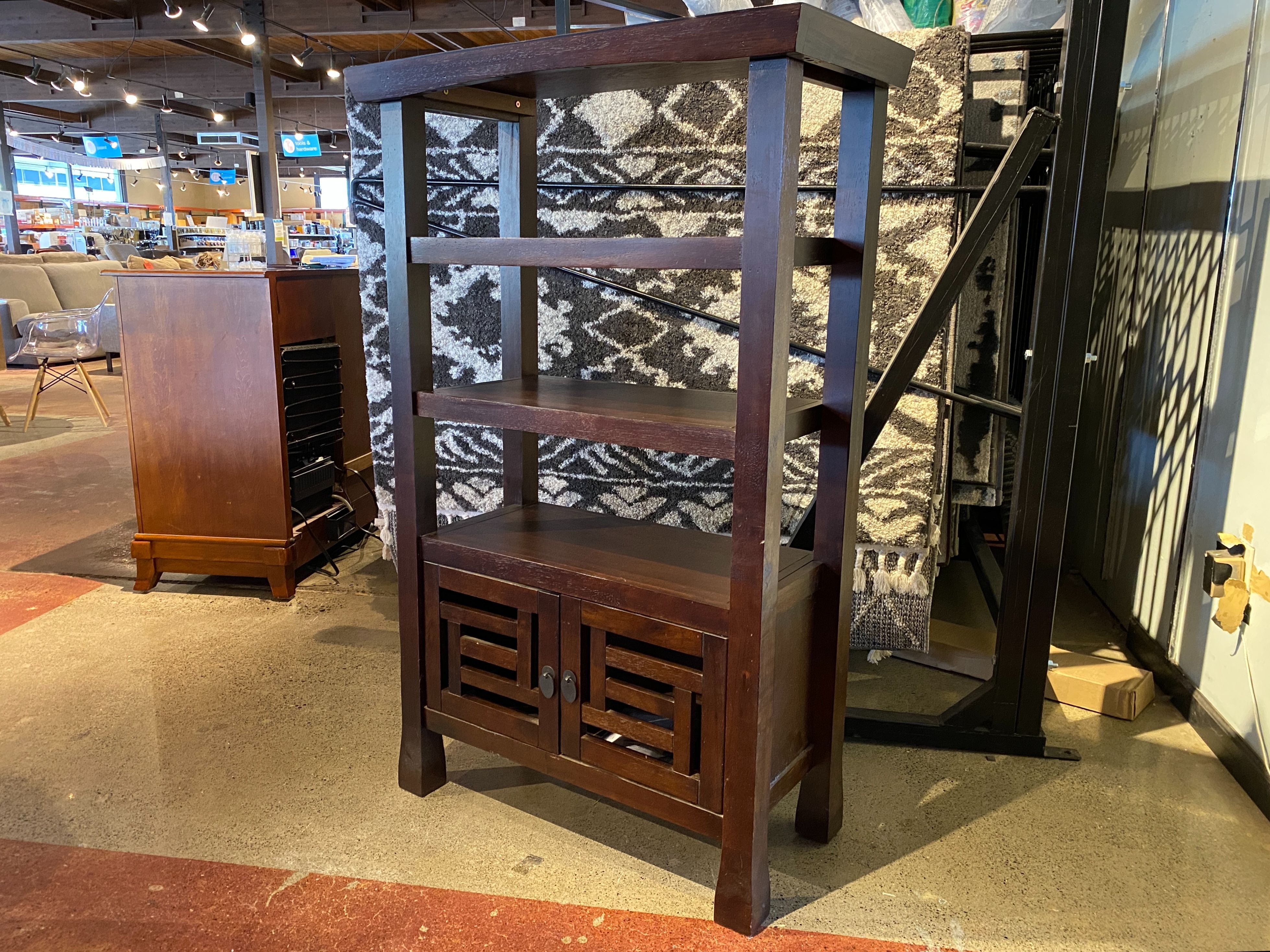 Dark Finish Asian Inspired Display Shelf w/ Cabinet
