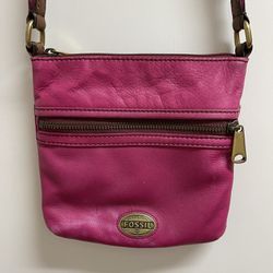 Fossil Bright Pink Leather Crossbody Bag Handbag