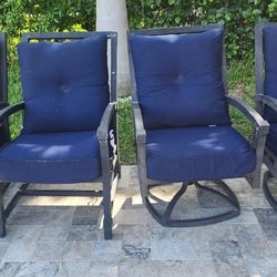 Four Metal Patio Chairs With Sunbrella Cushions 