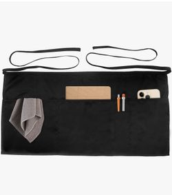 Black Waist Apron with 3 Front Pockets – Server, Vendor, or Craft Apron