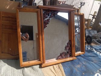 Tri-Fold Vanity Mirror with Wood Frame