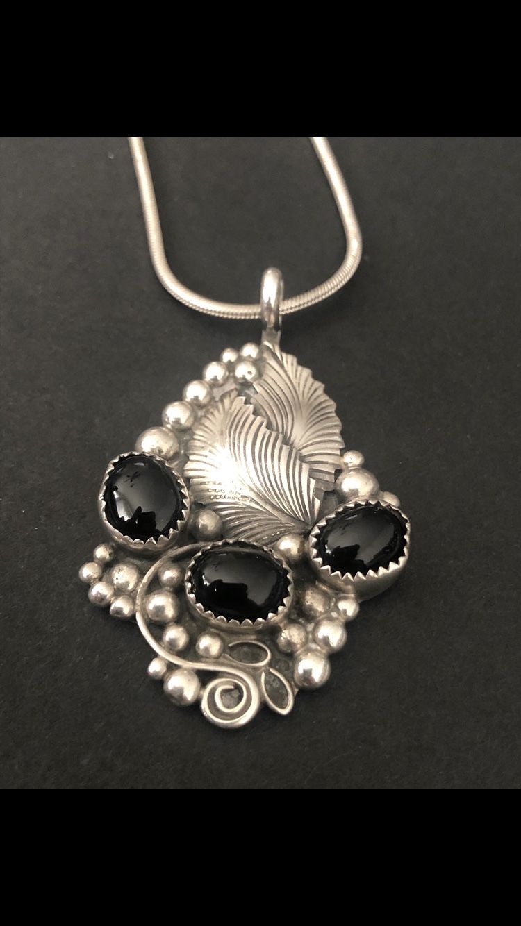 Olive Tree Pendant Onyx And 925 Silver