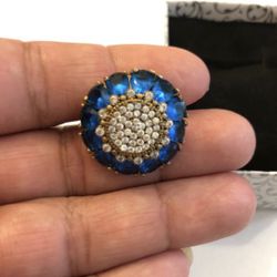 925 sterling silver Swiss blue topaz and white topaz cocktail ring size 8