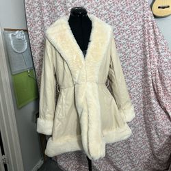 White Faux Fur Faux Leather Coat
