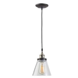 Globe Electric Jackson 1-Light Antique Brass & Bronze Pendant With Fabric Cord And Clear Glass Shade
