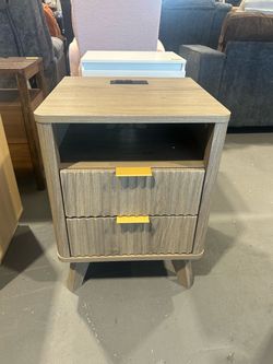 New 18" Fluted Nightstand with 2 Drawers, Grey Alder