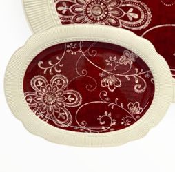 Pier 1 Imports Maribeth 18” Oval Serving Platter Burgundy Cream Ironstone