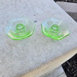 Set Of 1930s URANIUM GLASS CANDLE HOLDERS