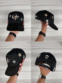 Black Snapback Cap with Crystal Star Embellishments