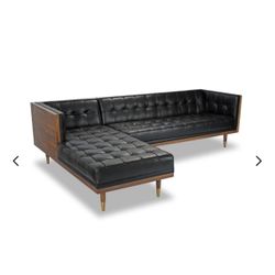 Kardiel Black Top Grain Leather Woodrow Neo Sectional Sofa RAF 100" W × 67"D 