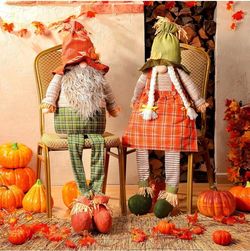 Pack 60 Inch Thanksgiving Large Gnomes Sitter Thanksgiving Sitting Gnomes Fall Gnomes Life Size Men Women Autumn Harvest Gnomes for Front Yard Porch D