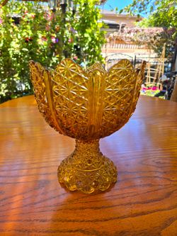 Pressed Amber Glass Bowl 10"