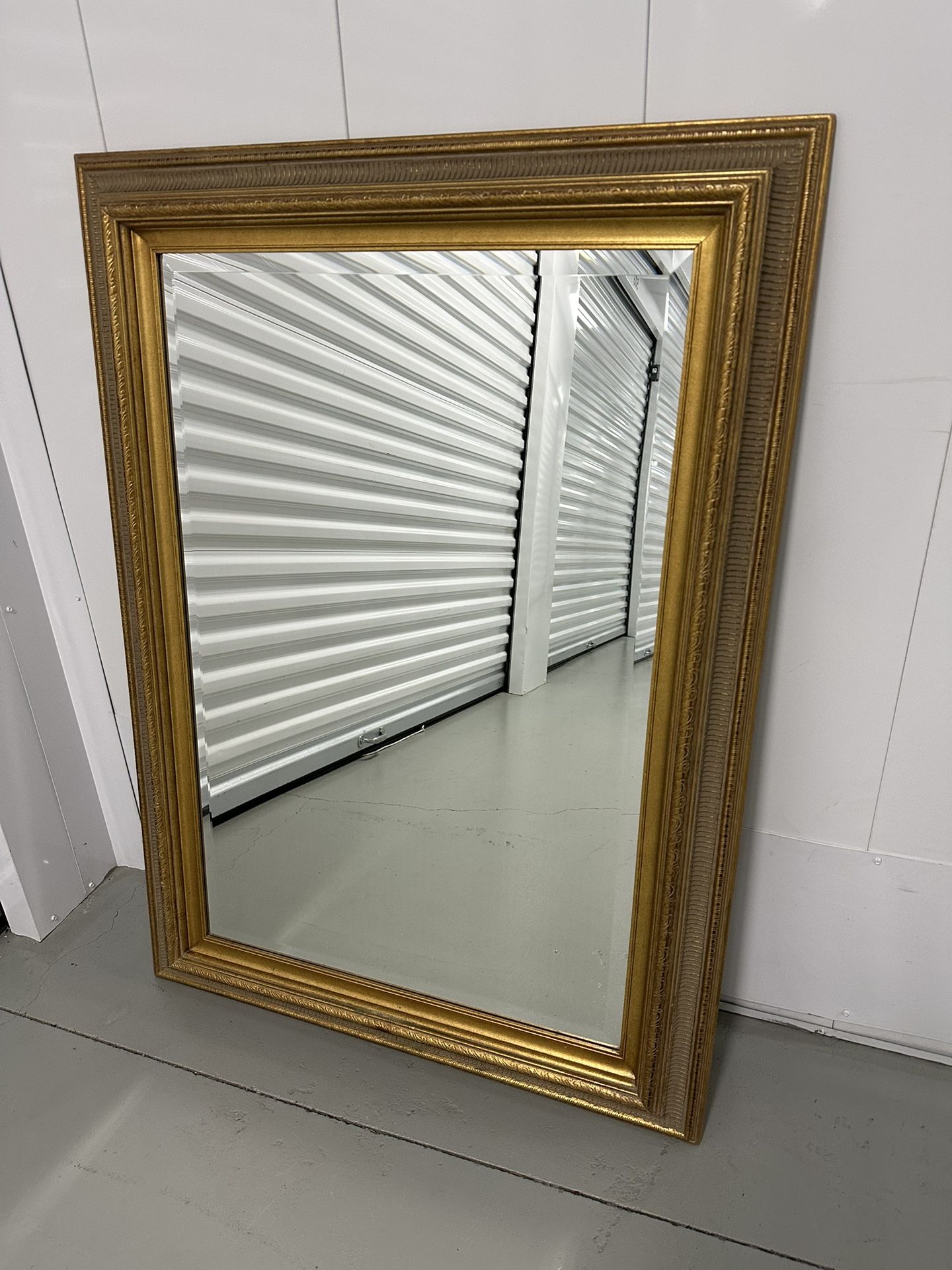 Large Ornate Gold Beveled Mirror – 44” × 32” Vintage-Style Frame