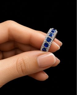 Suzy Levian Blue Sapphire and Diamond Eternity Band