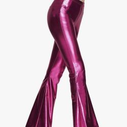 Ladies Hot Pink XL Disco Leggings Stretch Shiny American Metallic pants