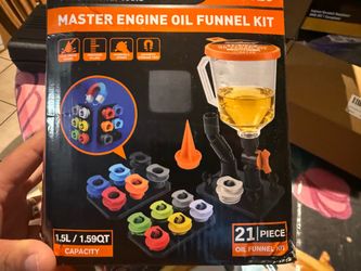 21-Piece Engine Oil Funnel Kit, Upgraded Magnetic Base, No-Spill Design 13 Adapters, Cleaning Cloth, 1.59 QT Hands-Free Oil Filling with Shut-Off Valv