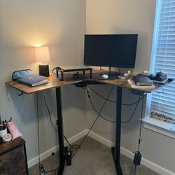 Electric Standing  Brown L-Shape desk 