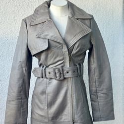 Vintage Bebe Grey Leather Trench Coat Size small - Please Read