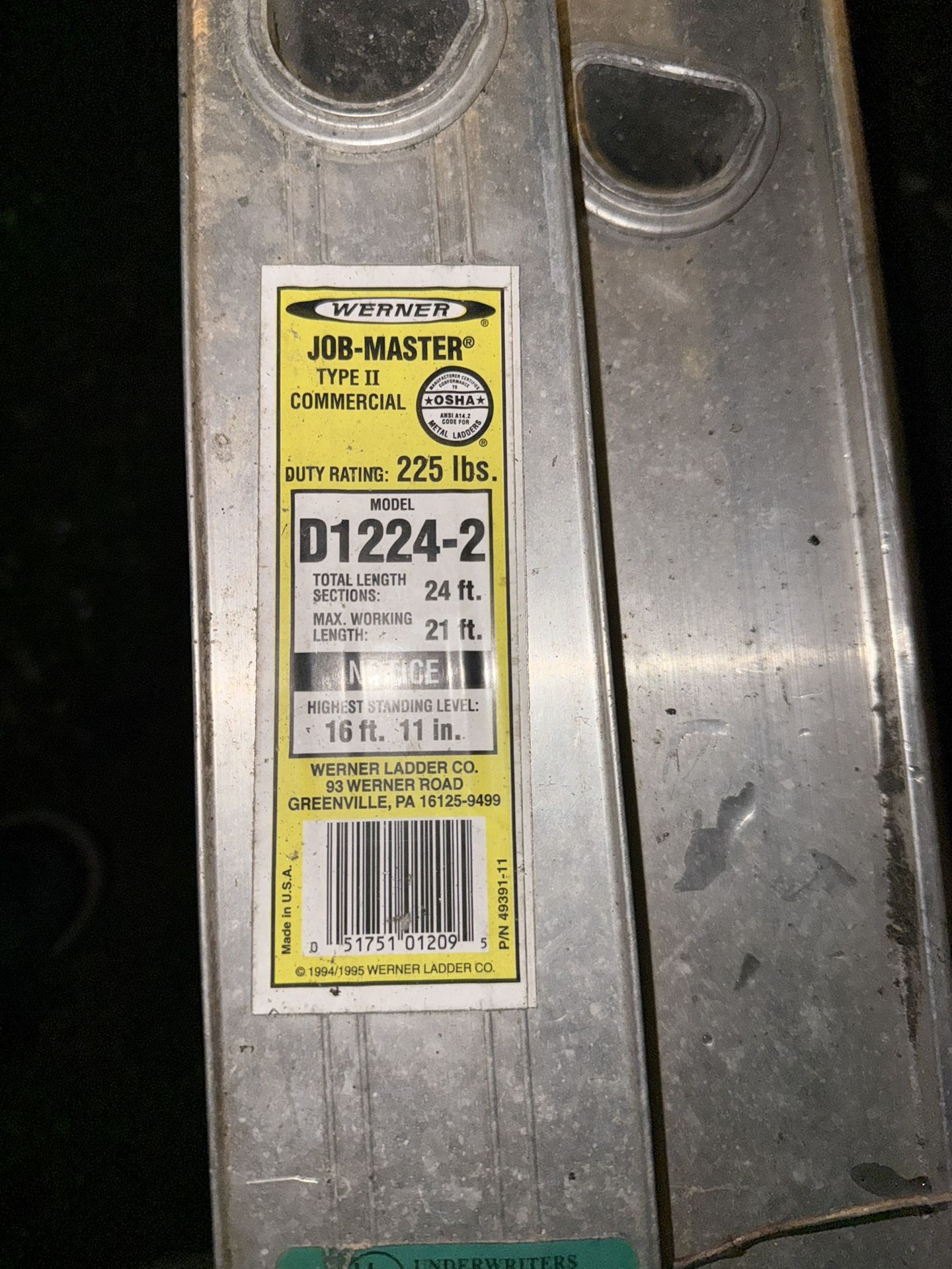 24 Foot Werner Ladder In Perfect Condition.