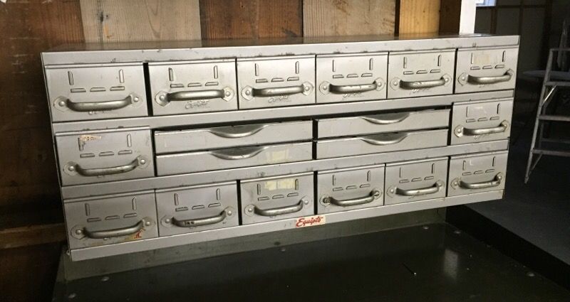 Vintage Industrial Equipto Steel File 18 Drawer Cabinet Small Parts Bins