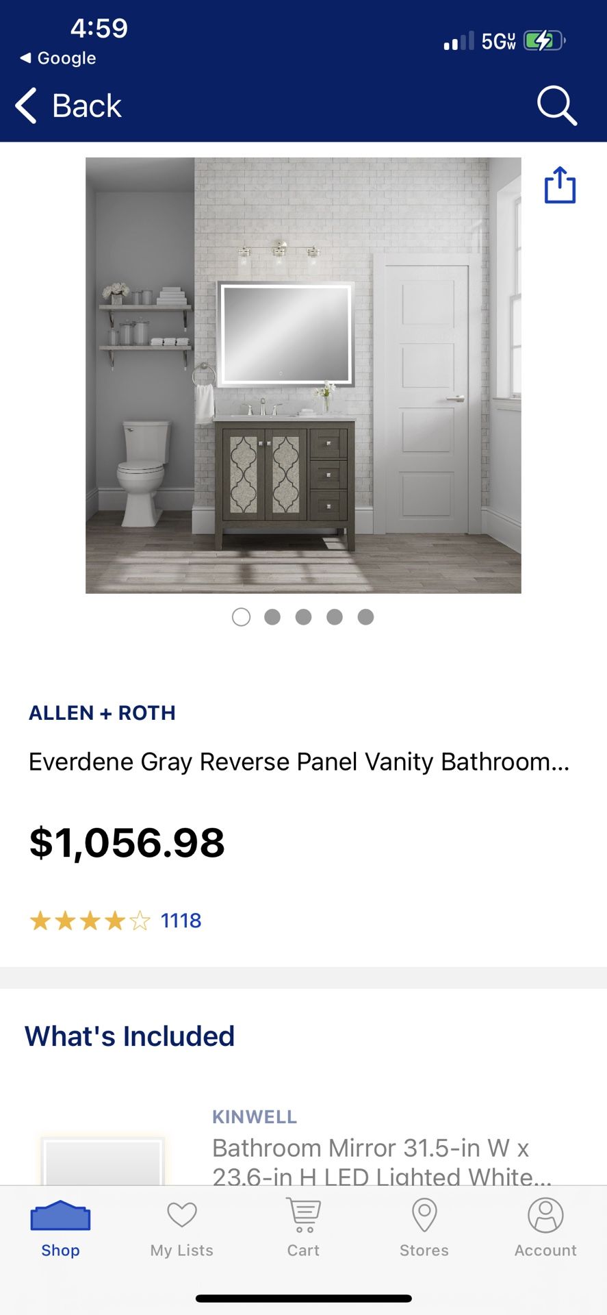 ALLEN + ROTH Everdene Gray Reverse Panel Vanity Bathroom...