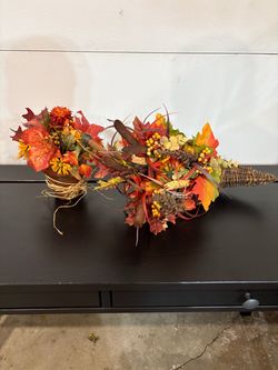 Fall Harvest Cornucopia and Floral Arrangement Set