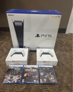 Sony PlayStation 5 PS5 Console Disc Version 3 Games + 2 Controller Bundle.