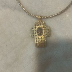 14 K gold pendant, two tone with smoky quartz stone in the