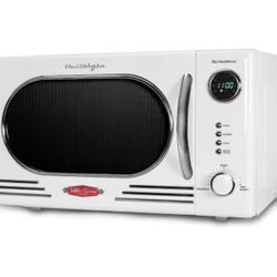 Nostalgia Retro 14.92 in. Wide 1.1 cu. ft. Electric 1000-Watts Microwave White with Child Safety Lock
