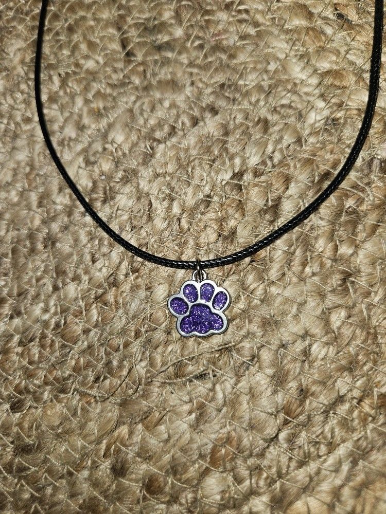 Necklace With Purple Glitter Dog Cat Paw Pink Red Blue Green Yellow Paws