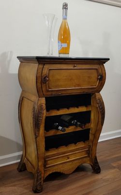 Vintage Solid Wood Marble Top Small bar cabinet
