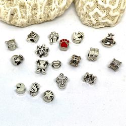 Lot of 18 Sterling Plate Wide Hole Charm Beads for Snake Chain Bracelets