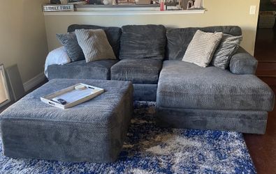Grey Livingroom Set With Ottoman , Rug And Pillows Not Included