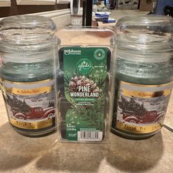 Two Sets Of Pine Scented Large Candles And Wax Melts. $10 Each Bundle Or Both For $16 