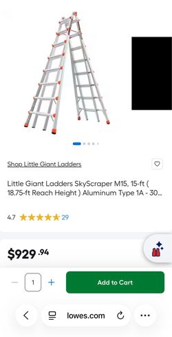Little Giant Ladders SkyScraper M15, 15-ft ( 18.75-ft Reach Height ) Aluminum Type 1A