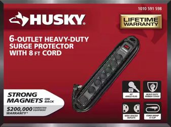 Husky 8 ft. 14/3 Heavy Duty 6-Outlet 2100 Joule Surge Protector, Black