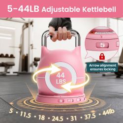 Adjustable Kettlebell Set 5–44 lb, Space-Saving Kettlebell with 7 Weight Levels, Ergonomic Handle & Secure Lock for Home Gym Workout