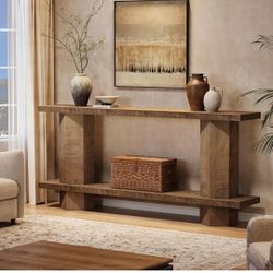 71-Inch Long Console Table for Entryway, Wooden Sofa Table Behind Couch, for Living Room, Hallway, Foyer, Burlywood