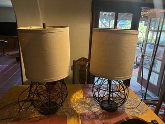 Pair of Metal Wire Globe Table Lamps
