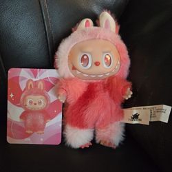 Labubu Big Into Energy Love Strawberry Pink Plush Toy Keychain 