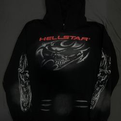 HELLSTAR Black Hoodie Size L Demon Skull Graphic LARGE