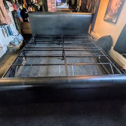 King Size Black Bed Frame with  sturdy metal mattress support 