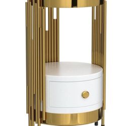 Gold Led Smart Round Nightstand 