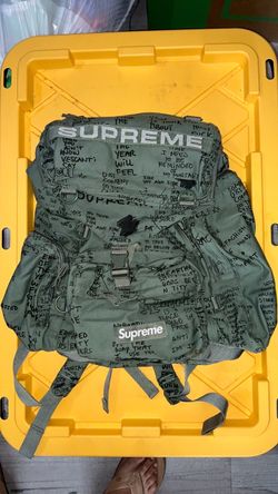 Supreme Olive Green Backpack with Text Print