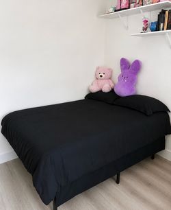 Full Size Foldable Black Metal Bed Frame & Mattress