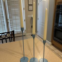 Taper Candle Holders With Candles - Set Of 3 $10 - NEW