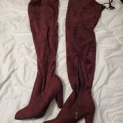 Burgundy Thigh High Boots Size 10