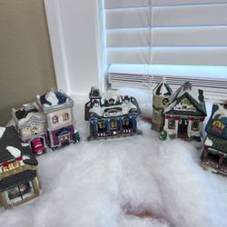 Vintage Christmas Village Ceramic Buildings – 5 Piece Set